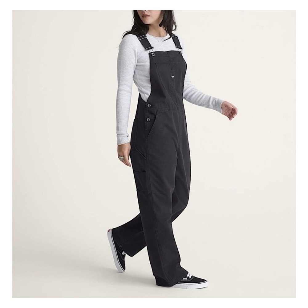 Vans Black Cotton Bib Overalls XL Straight Leg Adjustable Carpenter Utility
